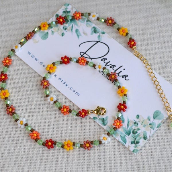 Meadowmix Autumn beaded flower necklace